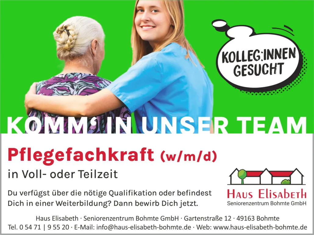 Stellenanzeige Pflegefachkraft gesucht
